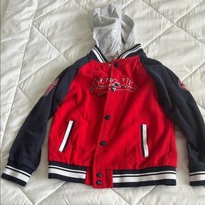 Marvel Kids Red and Navy Spider-Man Hooded Varsity Jacket